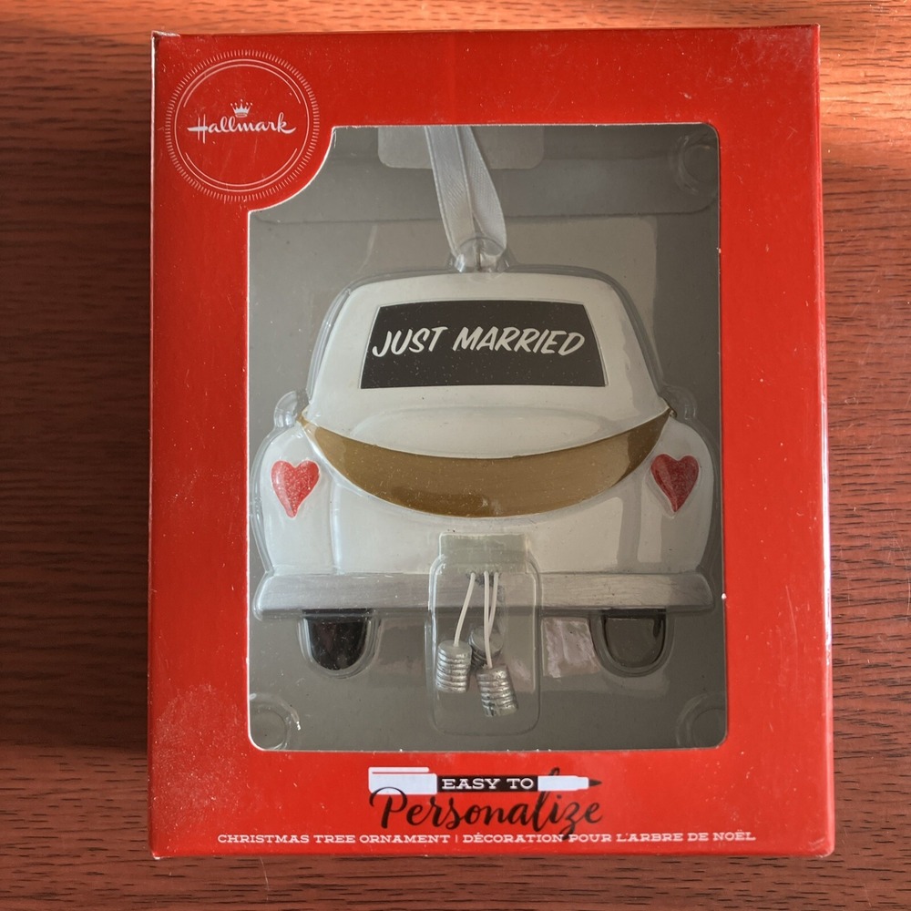 Hallmark "JUST MARRIED" Hanging Ornament - Easy to Personalize w/Marker - NEW